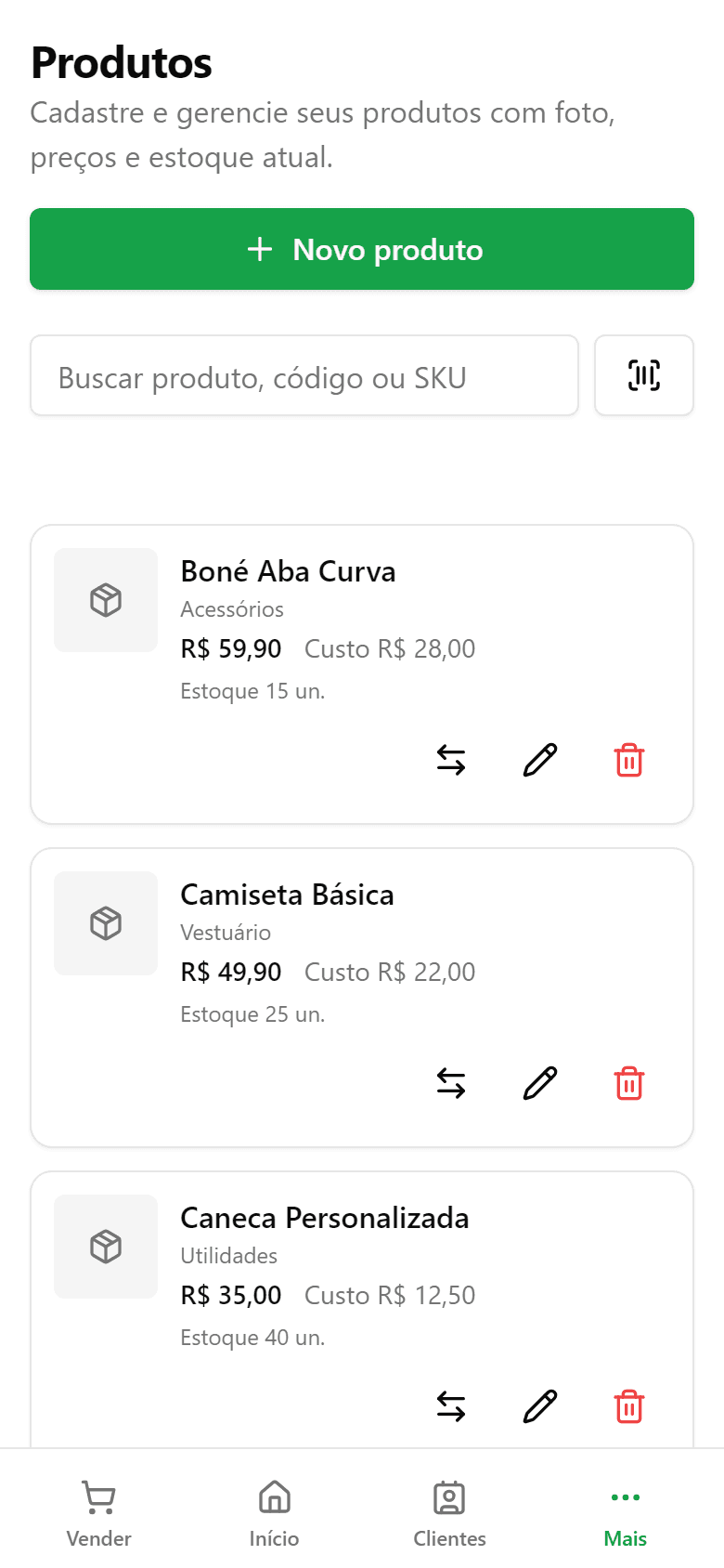 Controle de estoque e produtos no Estokinho