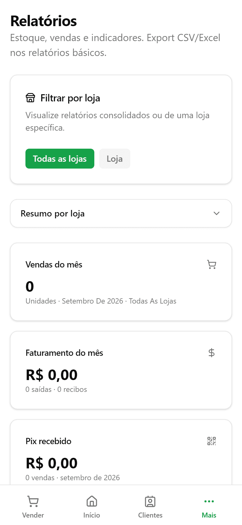 Relatório do mês da loja sem planilha no Estokinho